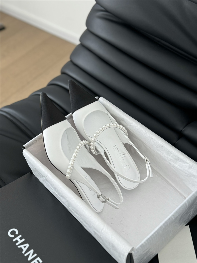 Ch**el white kitten heel slingback mules