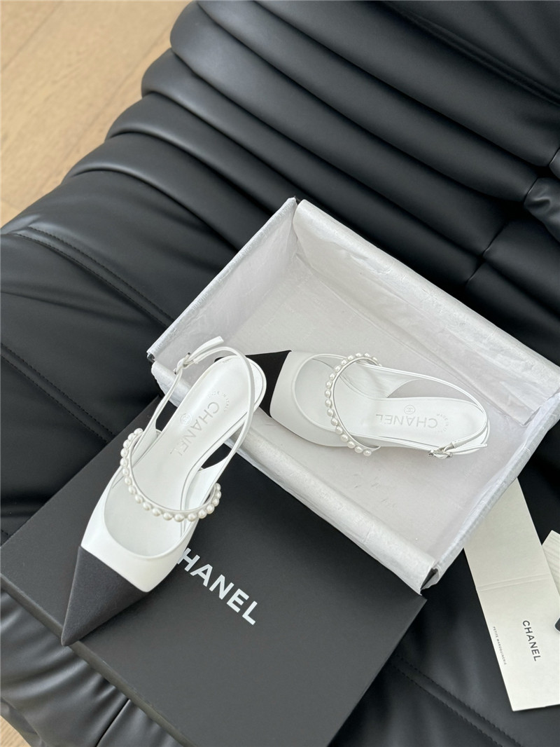Ch**el white kitten heel slingback mules