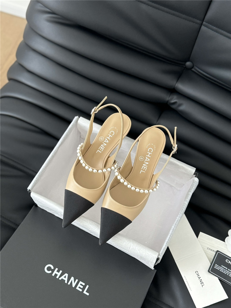 Ch**el kitten heel slingback mules