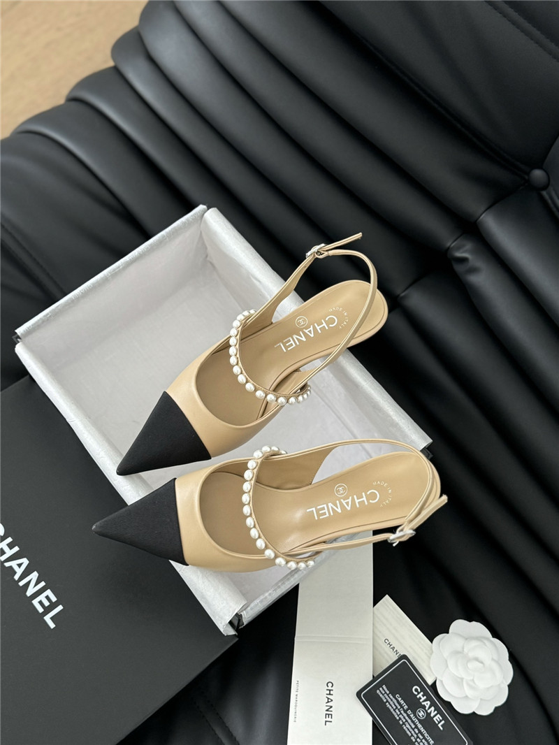 Ch**el kitten heel slingback mules