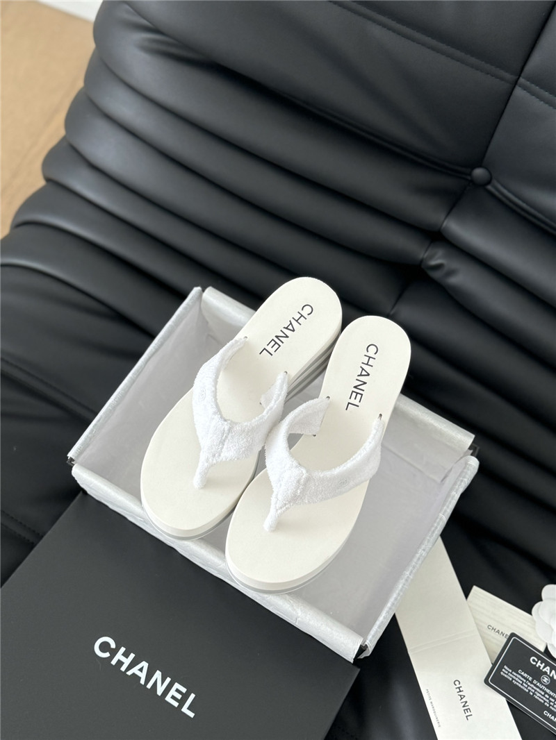 Ch**el platform wedge heel slippers in white