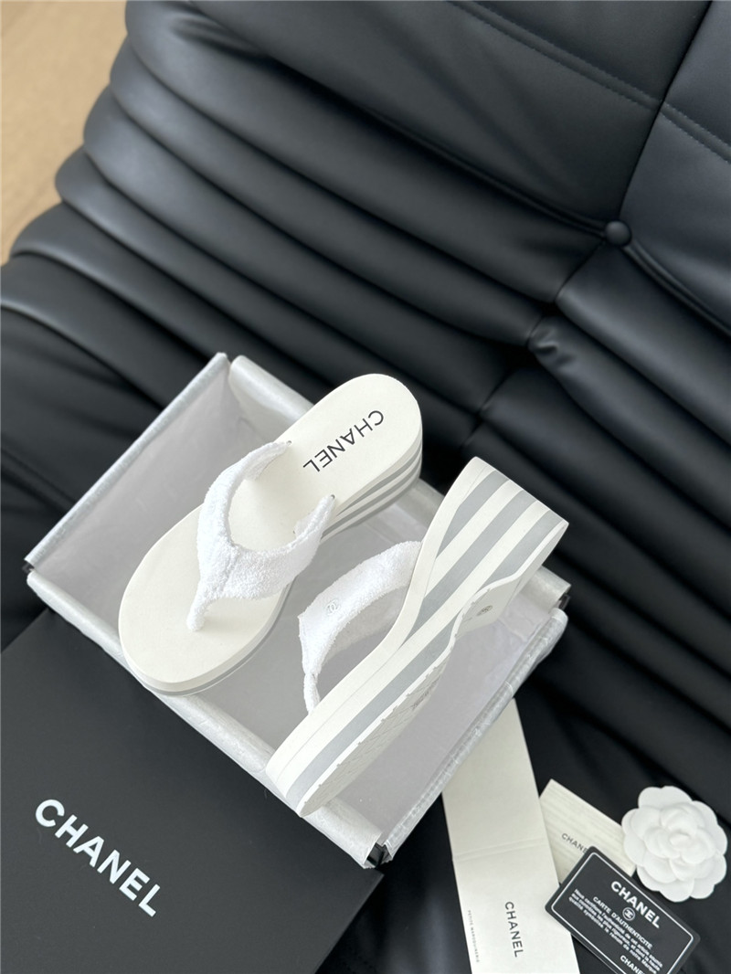 Ch**el platform wedge heel slippers in white