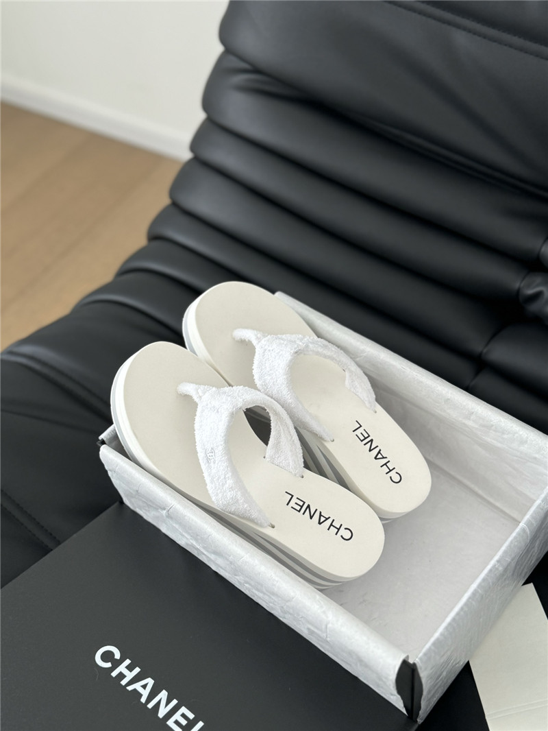 Ch**el platform wedge heel slippers in white