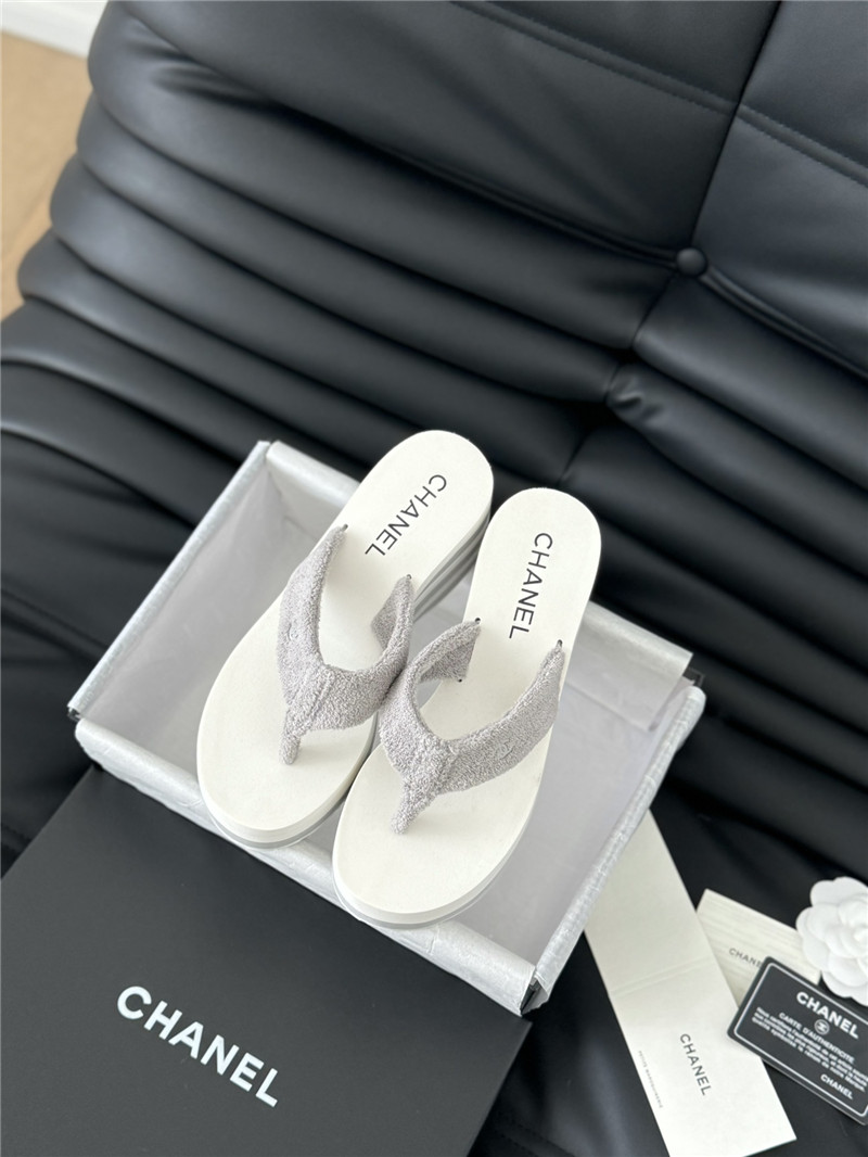 Ch**el platform wedge heel slippers in silver