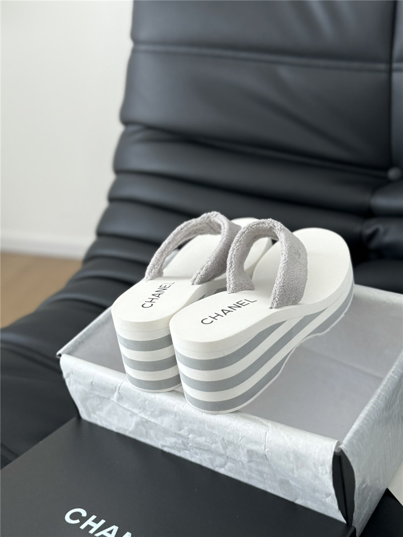 Ch**el platform wedge heel slippers in silver