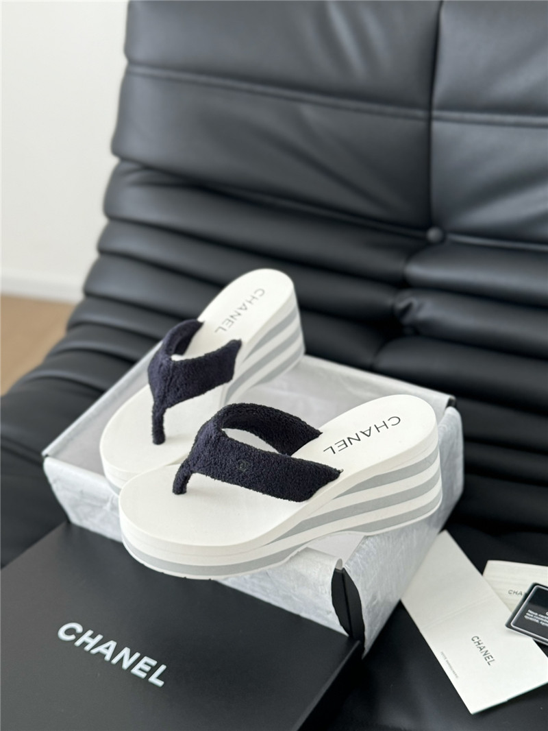 Ch**el platform wedge heel slippers in black