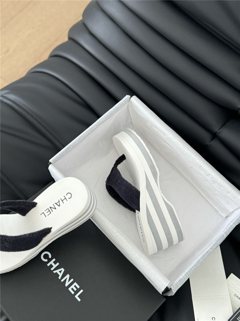 Ch**el platform wedge heel slippers in black