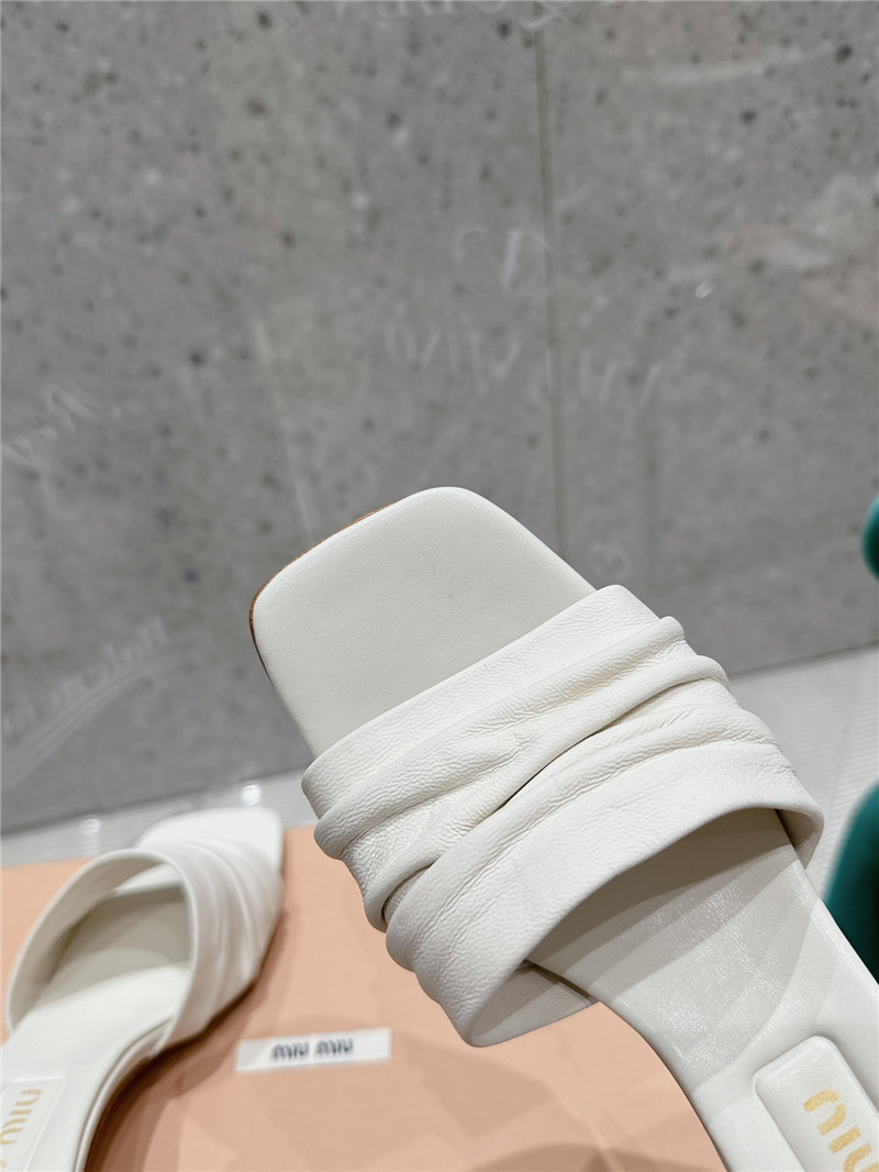 Miu Miu White Leather Kitten-Heel Mule Sandals