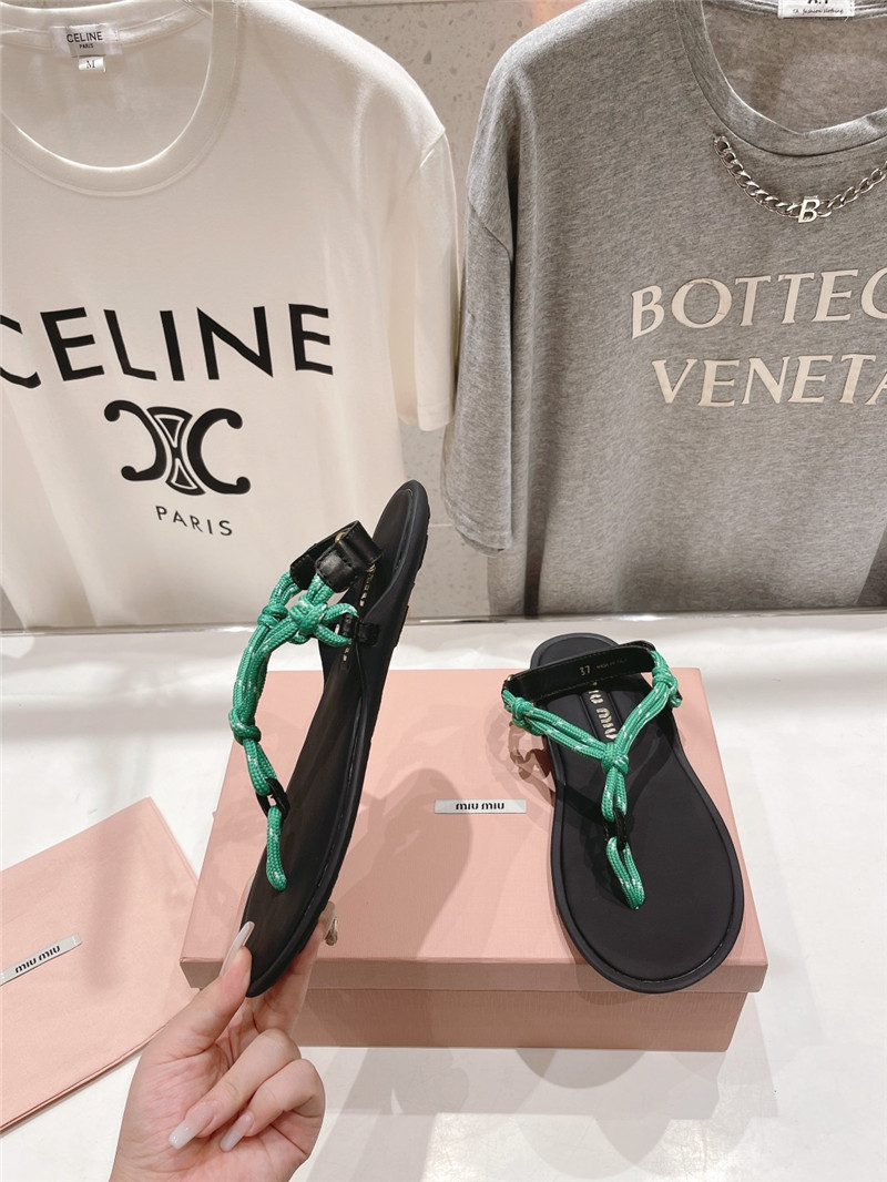 Miu Miu Riviere Green Leather Cord Sandals