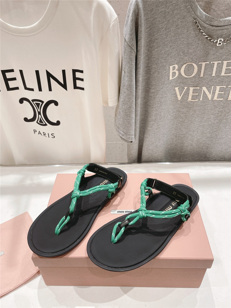 Miu Miu Riviere Green Leather Cord Sandals