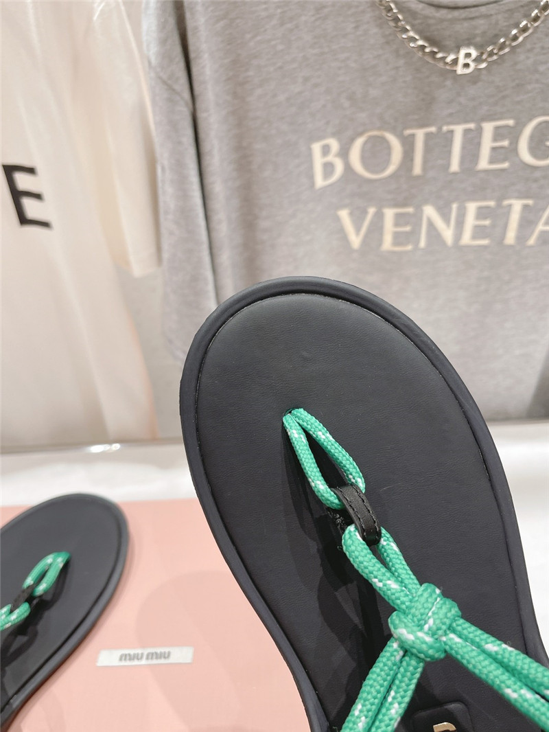 Miu Miu Riviere Green Leather Cord Sandals