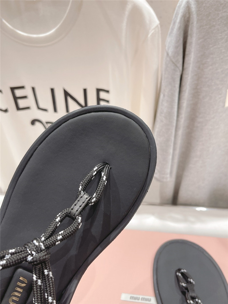 Miu Miu Riviere Black Leather Cord Sandals