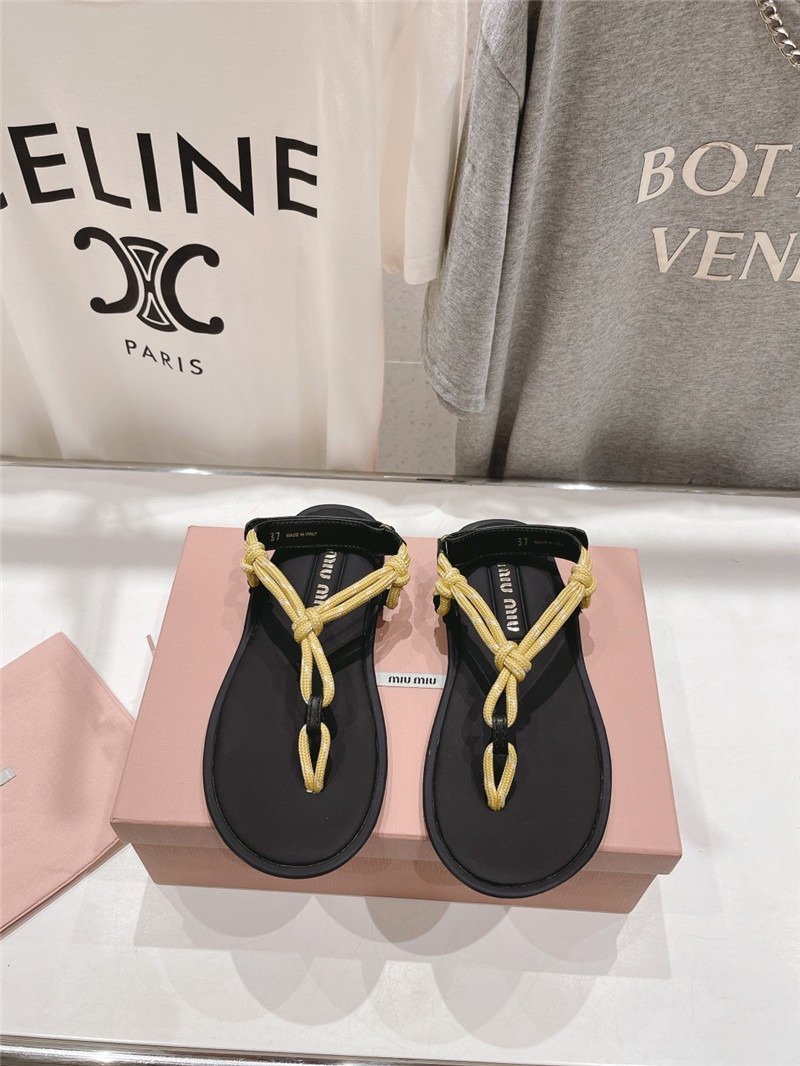 Miu Miu Riviere Yellow Cord and Leather Sandals