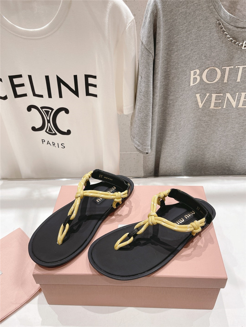 Miu Miu Riviere Yellow Cord and Leather Sandals