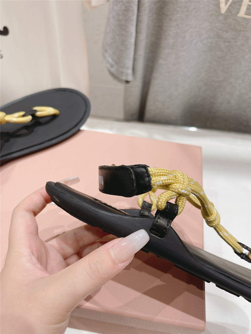 Miu Miu Riviere Yellow Cord and Leather Sandals