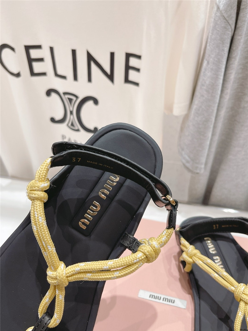 Miu Miu Riviere Yellow Cord and Leather Sandals
