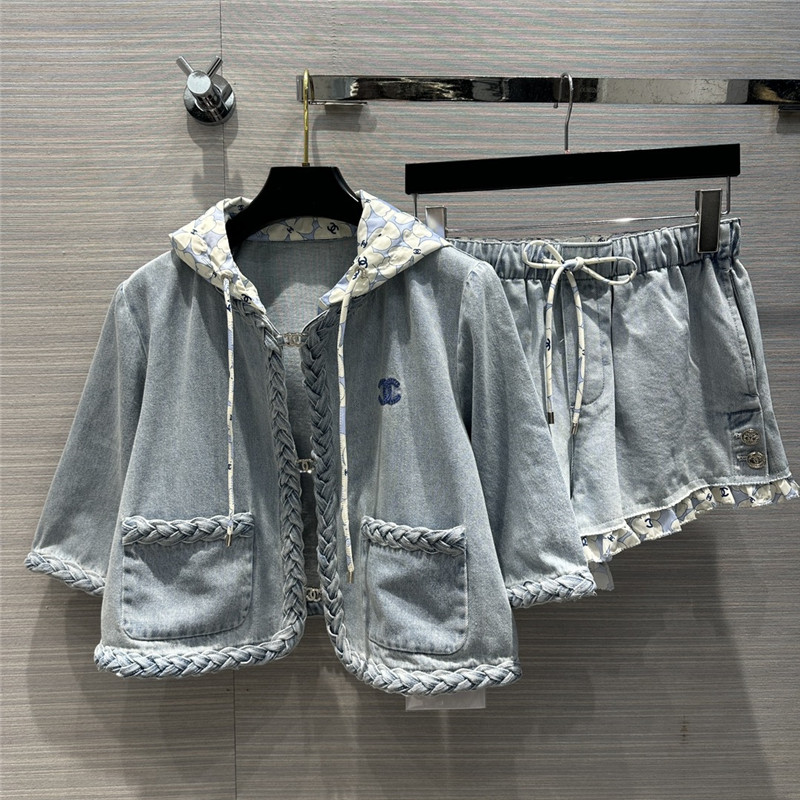 Ch**el denim blue jeans suit replica designer clothes