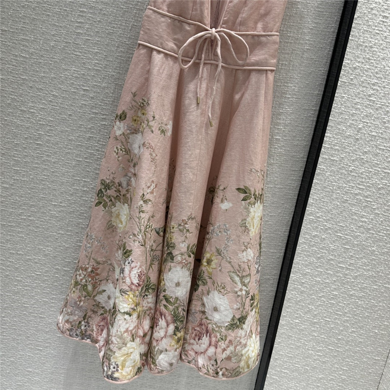 zimm pink floral deep V-neck sleeveless dress replica clothes
