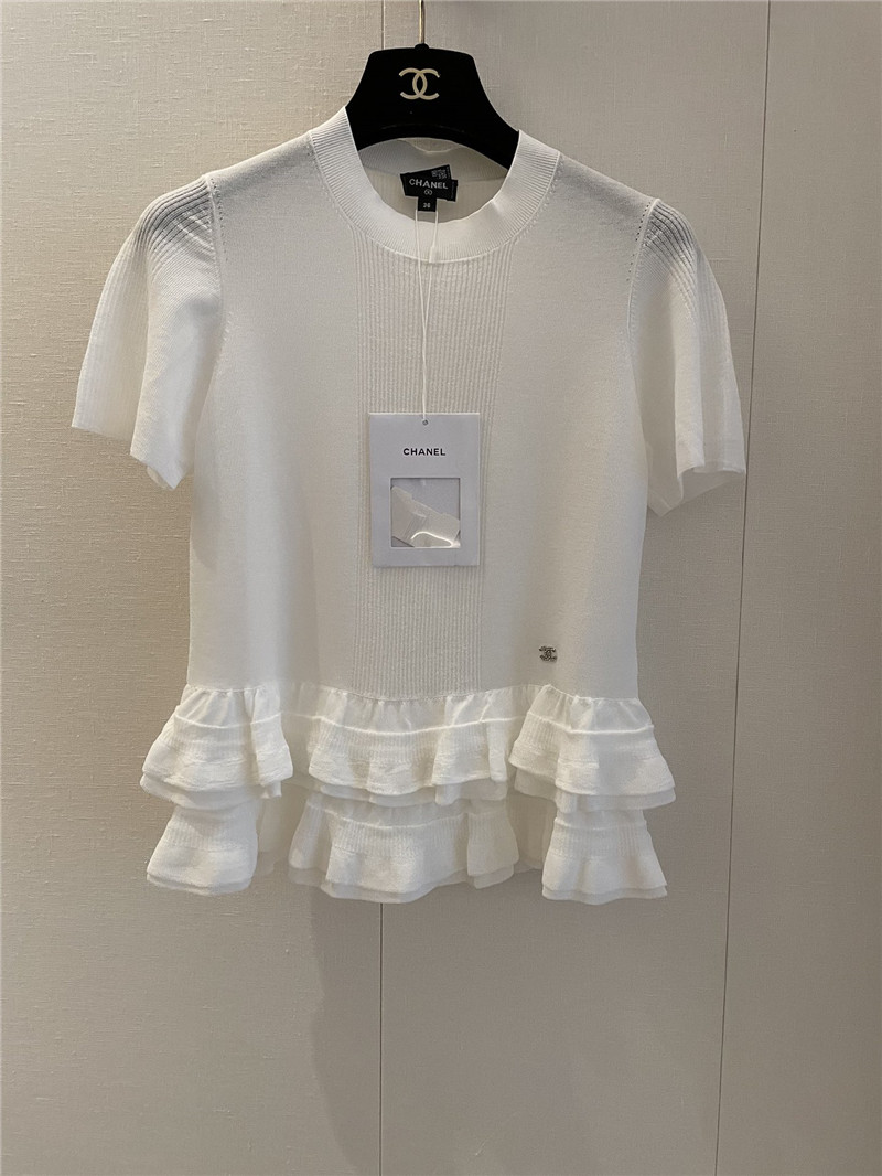 Ch**el ruffle design short sleeves replica designer clothes