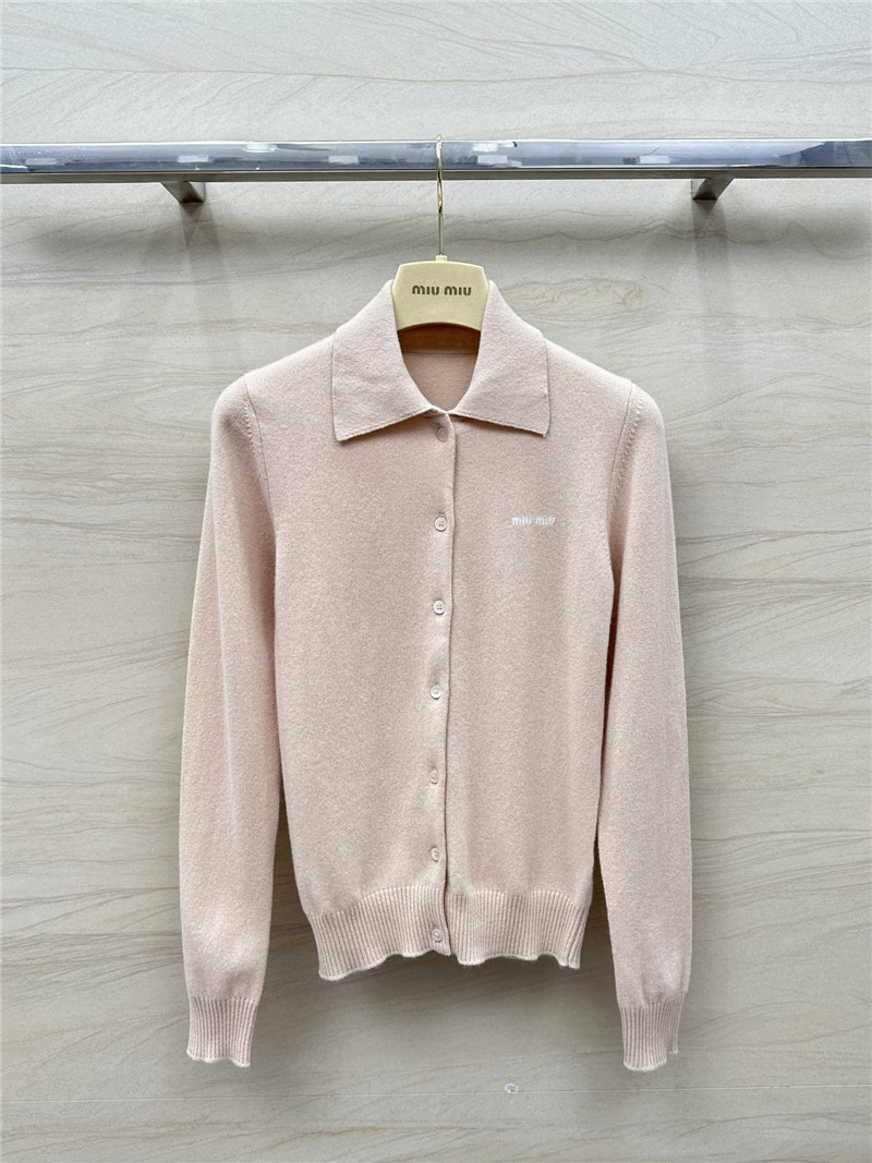 Miu Miu Logo Knit Cardigan in Beige