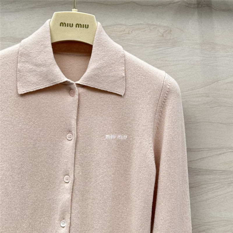 Miu Miu Logo Knit Cardigan in Beige