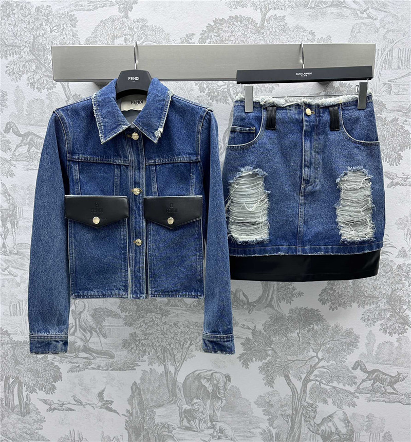 F**di patchwork leather denim jacket replica clothing sites