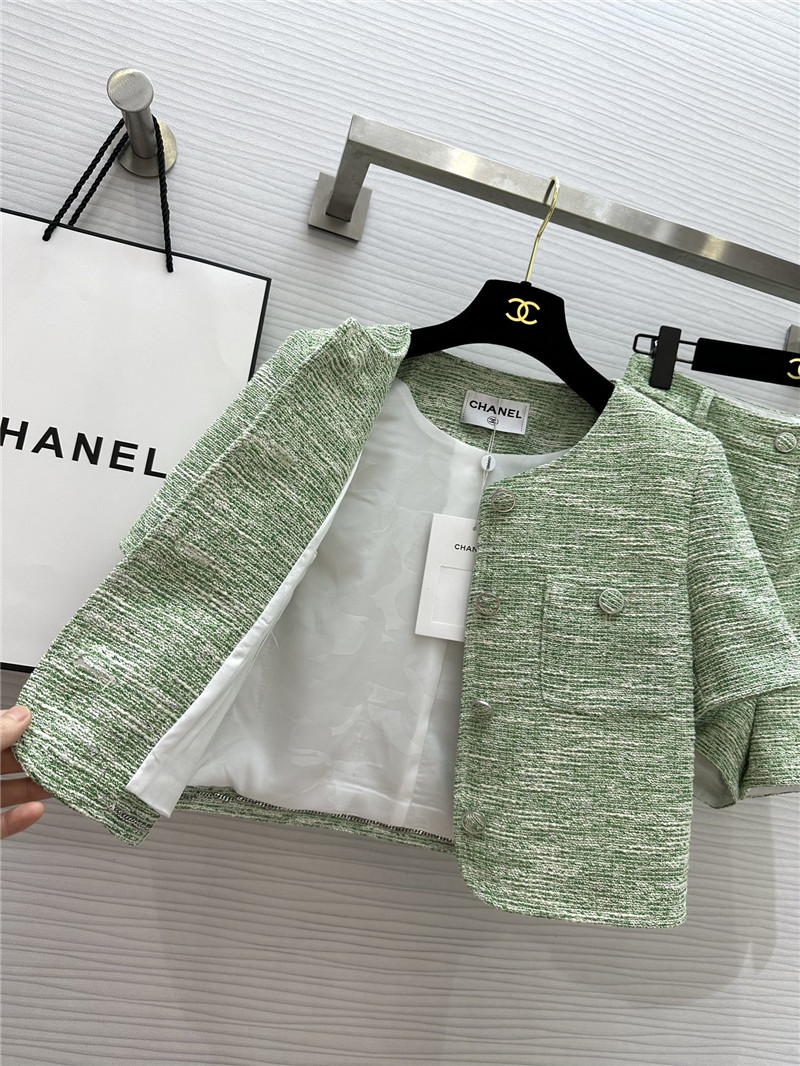 Ch**el soft tweed short-sleeved top + shorts replica clothes