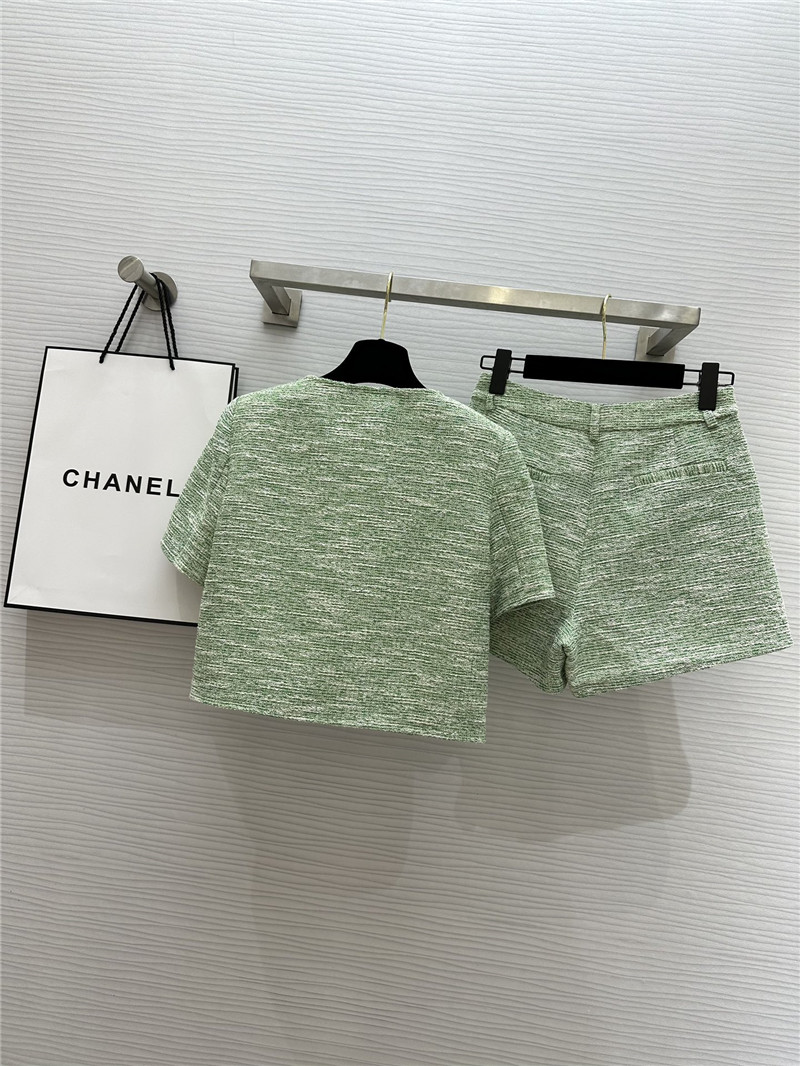 Ch**el soft tweed short-sleeved top + shorts replica clothes