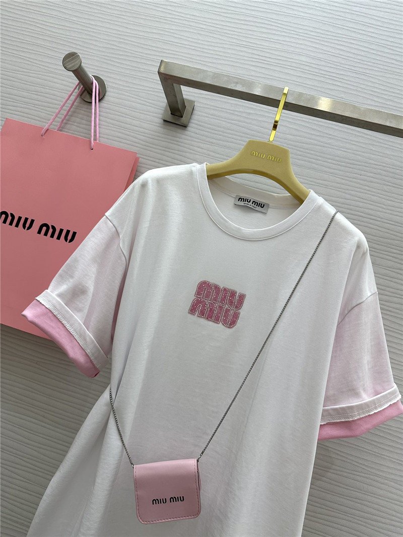 M1um1u beaded contrast color t-shirt replica clothes