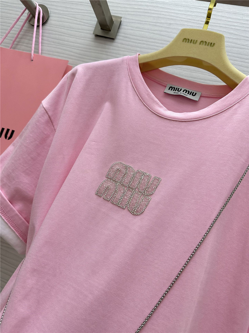M1um1u beaded contrast color t-shirt replica clothes