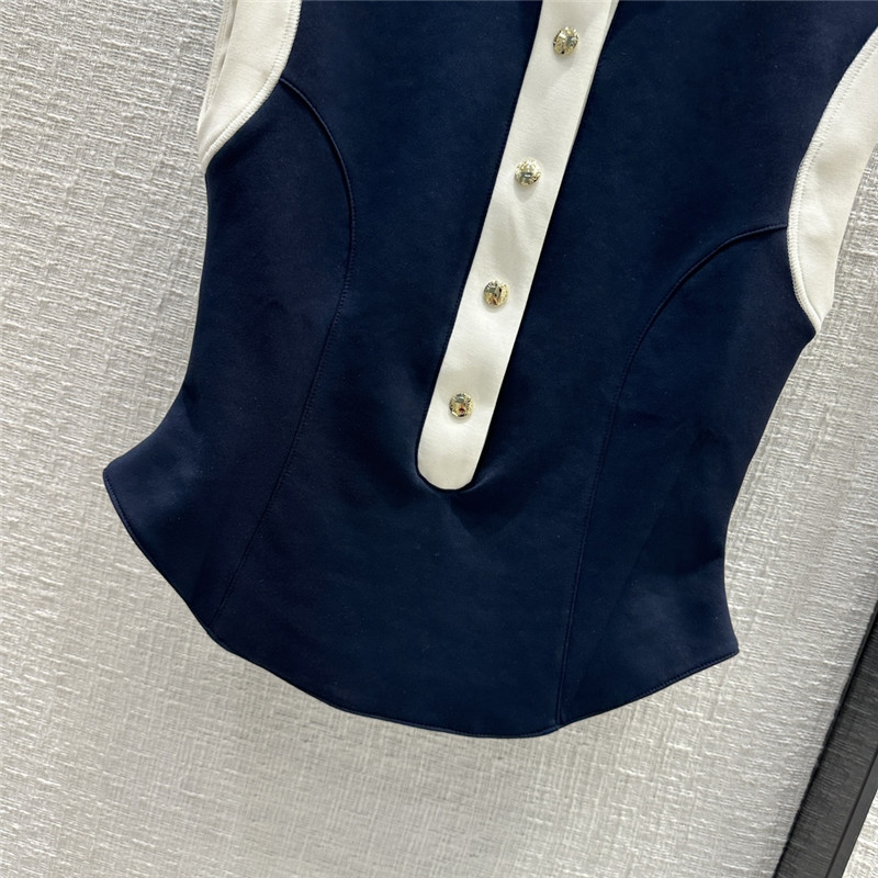l0vis Vvtt0n lv stand collar color block vest top replica clothing