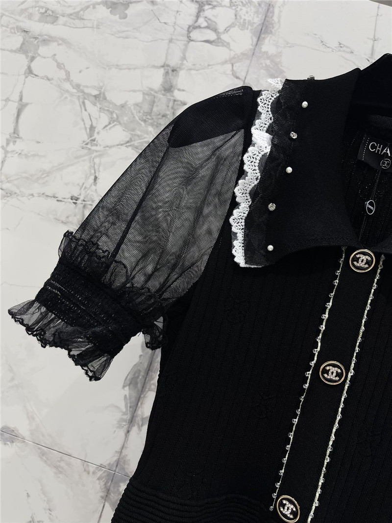 Ch**el lace logo button lapel knit dress replica clothing
