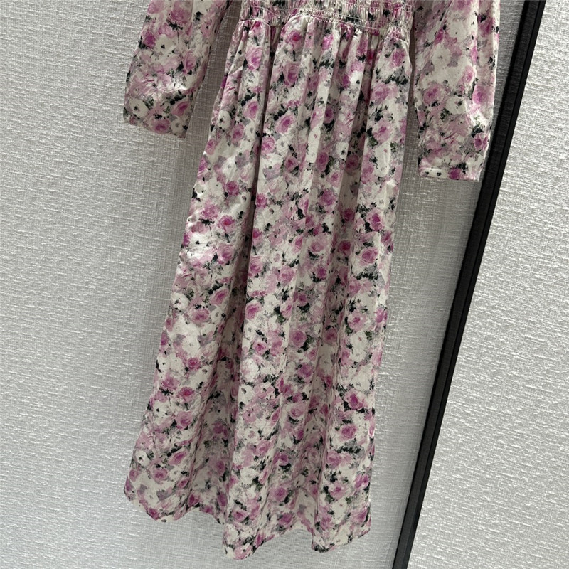 Ganni pink floral print puff sleeve dress replica clothes