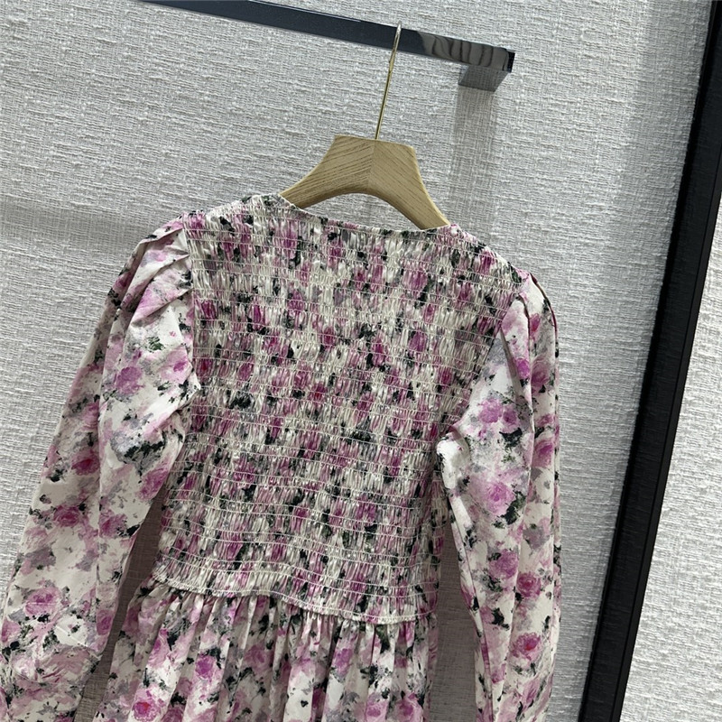 Ganni pink floral print puff sleeve dress replica clothes