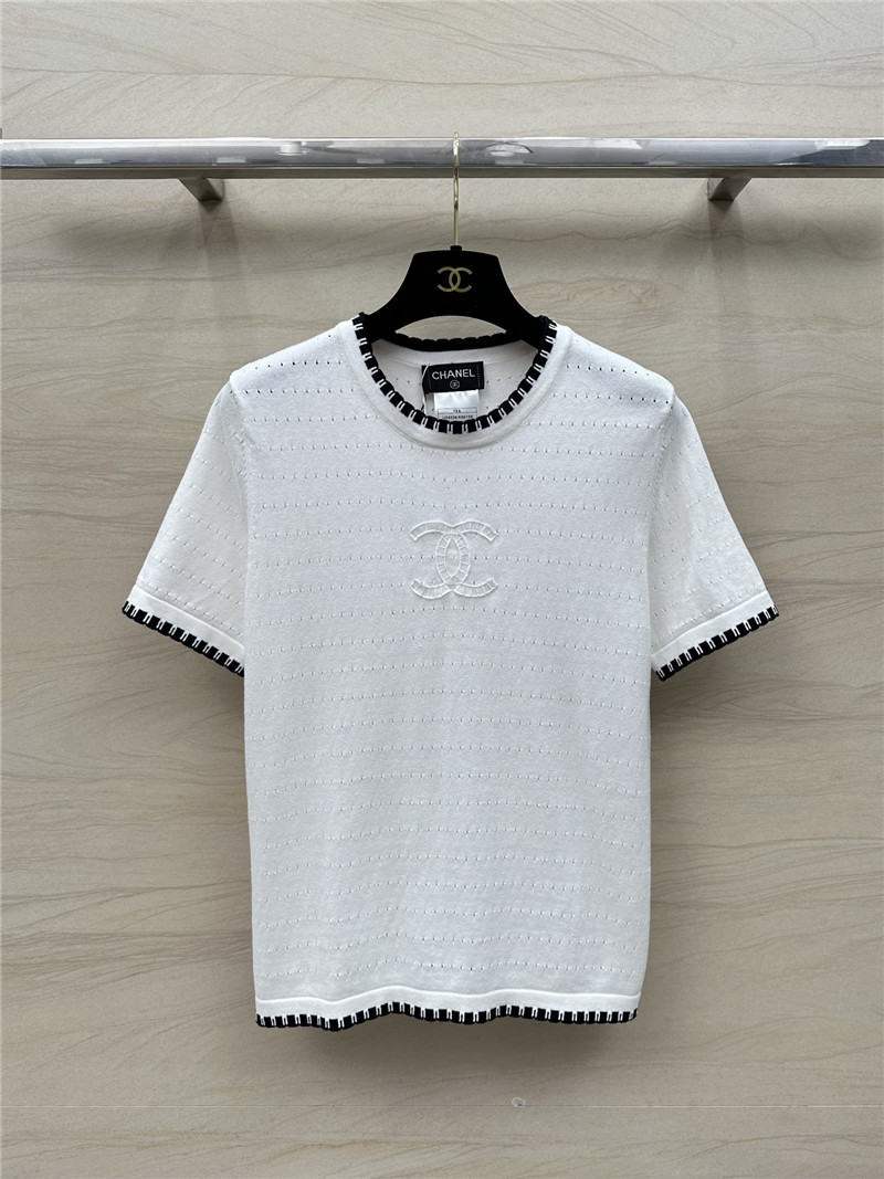 Ch**el contrast trim knit short-sleeved top replica clothing