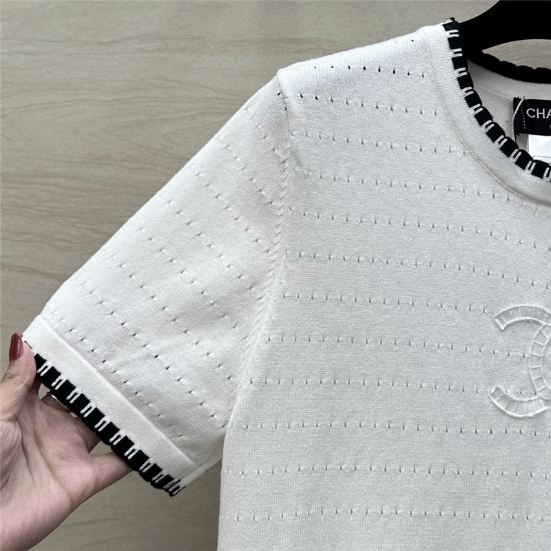 Ch**el contrast trim knit short-sleeved top replica clothing