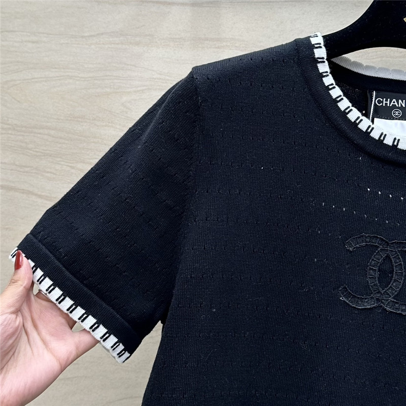 Ch**el contrast trim knit short-sleeved top replica clothing