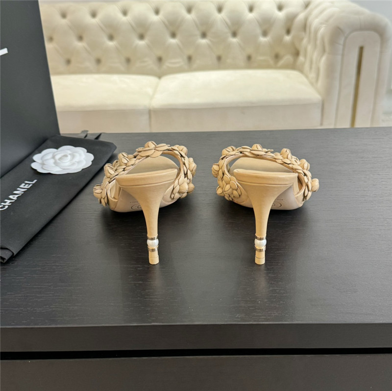 Ch**el camellia heels mules beige