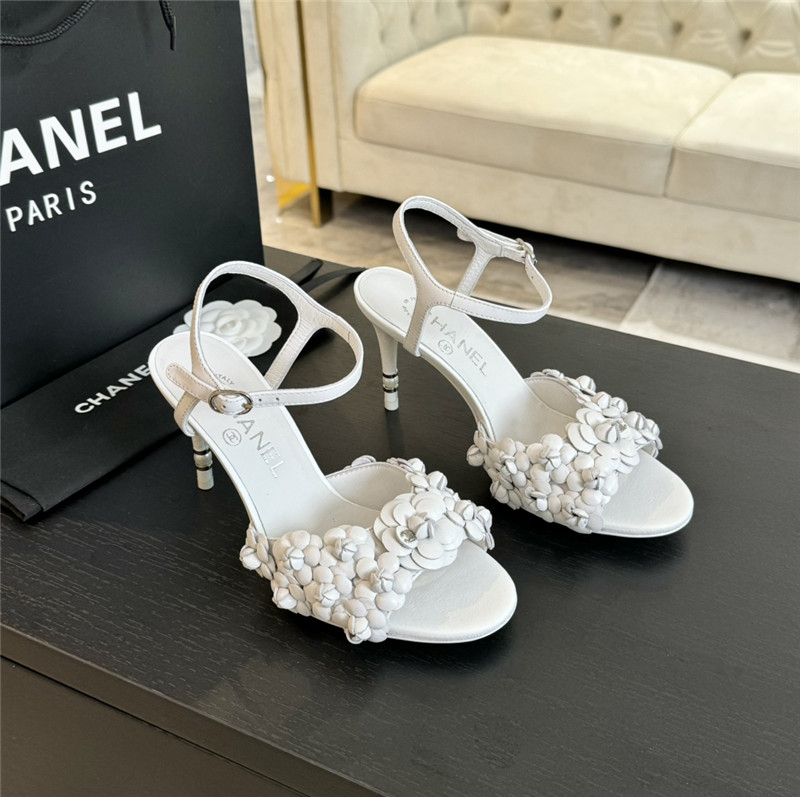 Ch**el camellia strappy heel sandals
