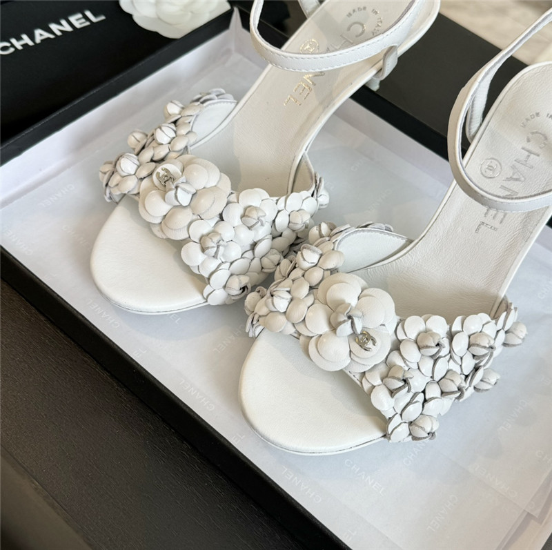 Ch**el camellia strappy heel sandals