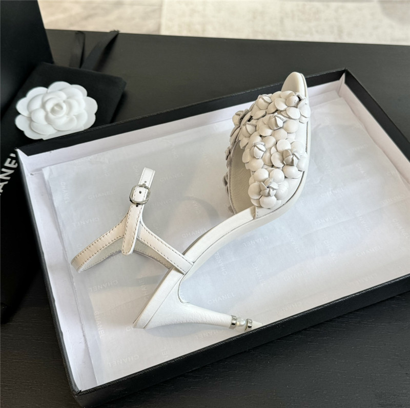 Ch**el camellia strappy heel sandals