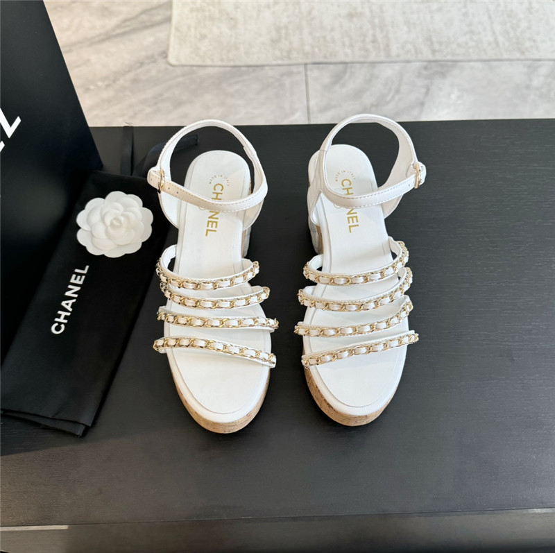 Ch**el leather chain platform sandals