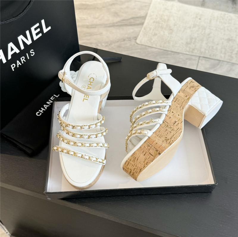 Ch**el leather chain platform sandals