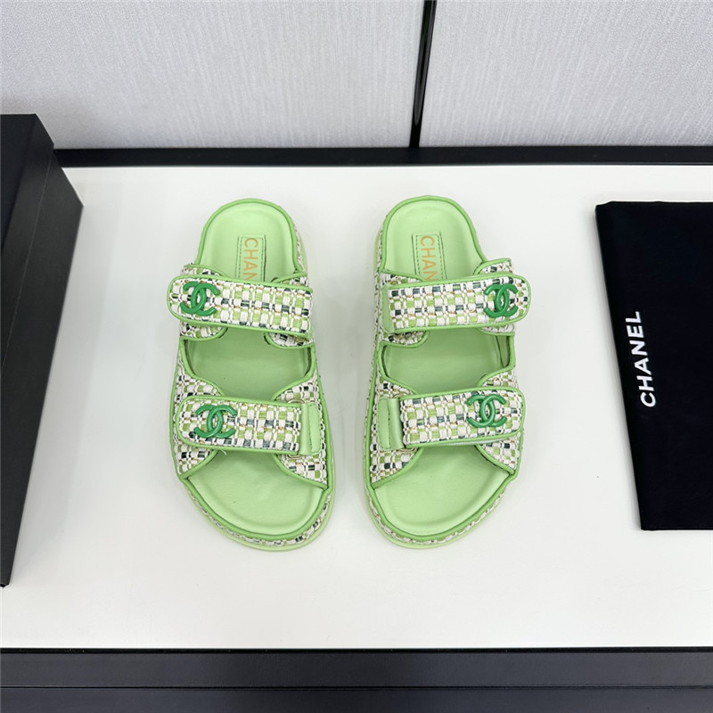 Ch**el grained tweed velcro slides in green