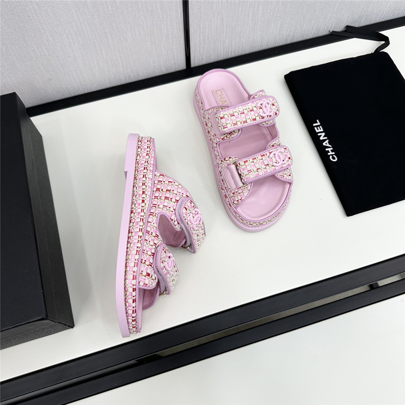 Ch**el grained tweed velcro slides in pink