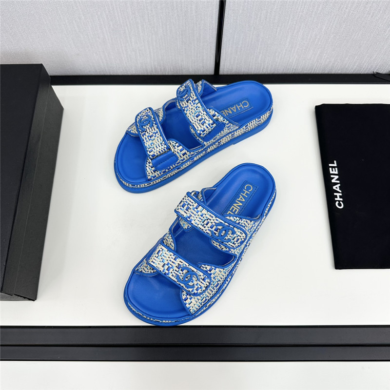 Ch**el grained tweed velcro slides in blue