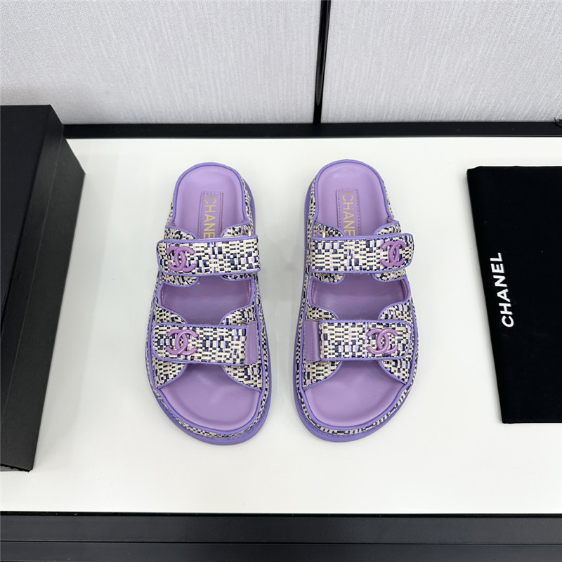 Ch**el grained tweed velcro slides