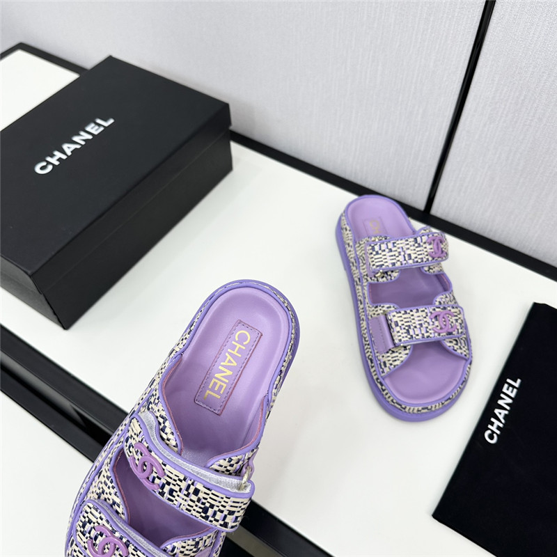 Ch**el grained tweed velcro slides