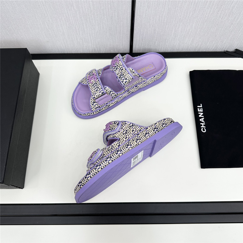 Ch**el grained tweed velcro slides