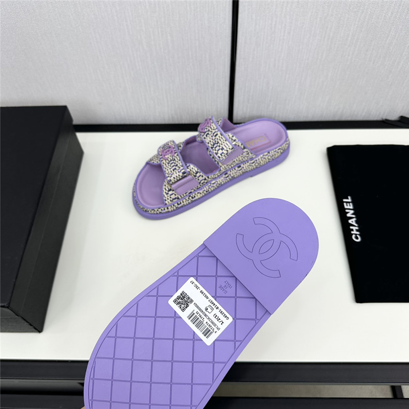 Ch**el grained tweed velcro slides